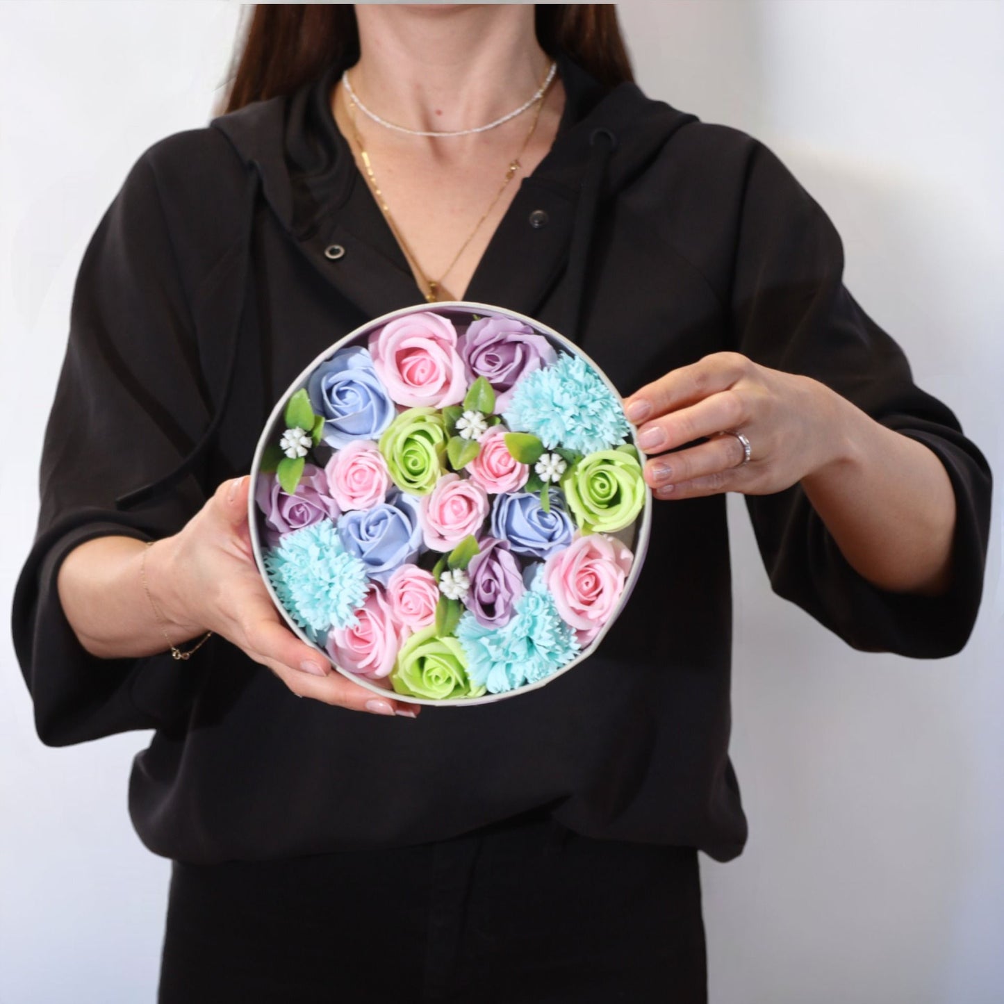 Soap Flowers Round Box - Baby Blessings - Blues