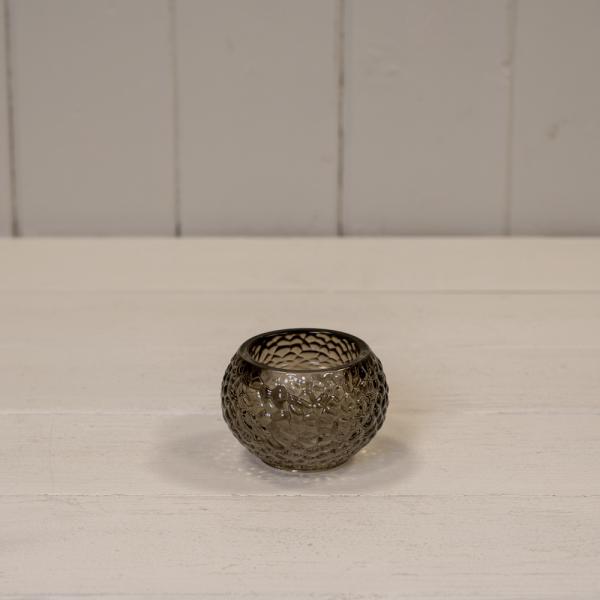 Warm Grey Round Glass Tealight Holder
