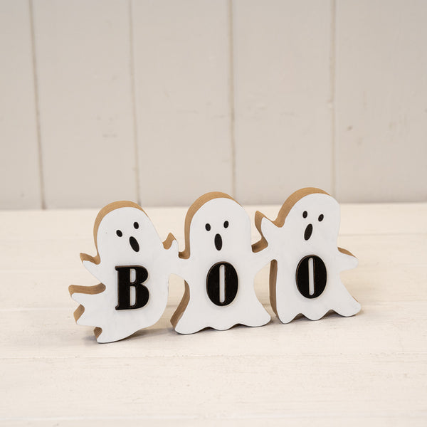 Wooden Triple Ghost 'BOO' Sign