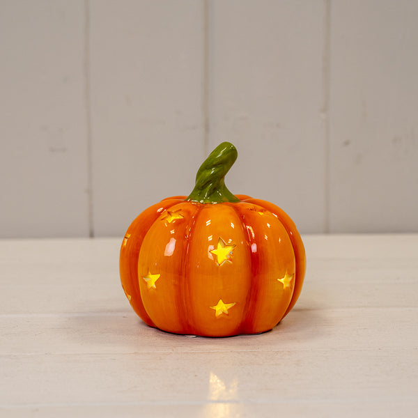 Orange Ceramic Pumpkin with LED L10.2xW10.2xH10.3cm