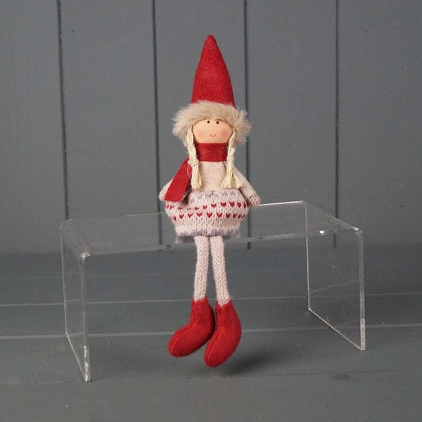 Fabric Doll in Patterned Jumper and Red Hat 15cm