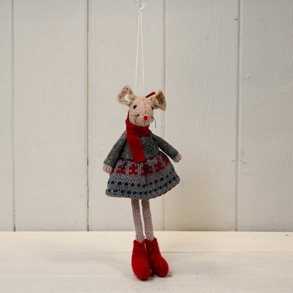 Fabric Mouse in Grey Dress (15cm)