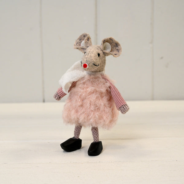Fabric Mouse in Pink Dress and Clogs H11cm W7.5cm D4.5cm Weight-10g