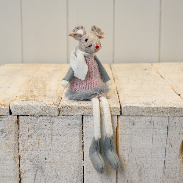 Fabric Mouse in Pink Dress and White Scarf (16cm)