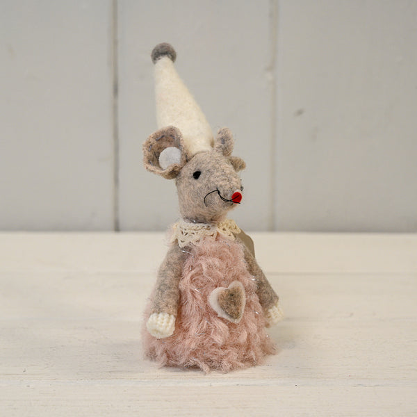 Fabric Mouse in Pink Dress with Heart (8cm)