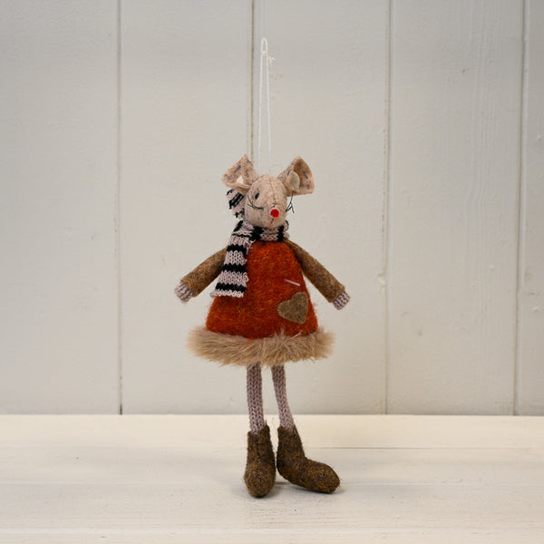 Fabric Mouse in Red and Brown Jumper with Striped Scarf(16cm)