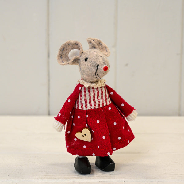 Fabric Mouse in Red Polka Dot Dress and Clogs (11cm)