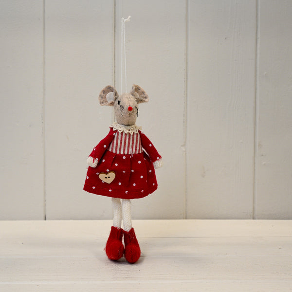 Fabric Mouse in Red Polka Dot Dress H15cm W7cm D4.5cm Weight- 5g