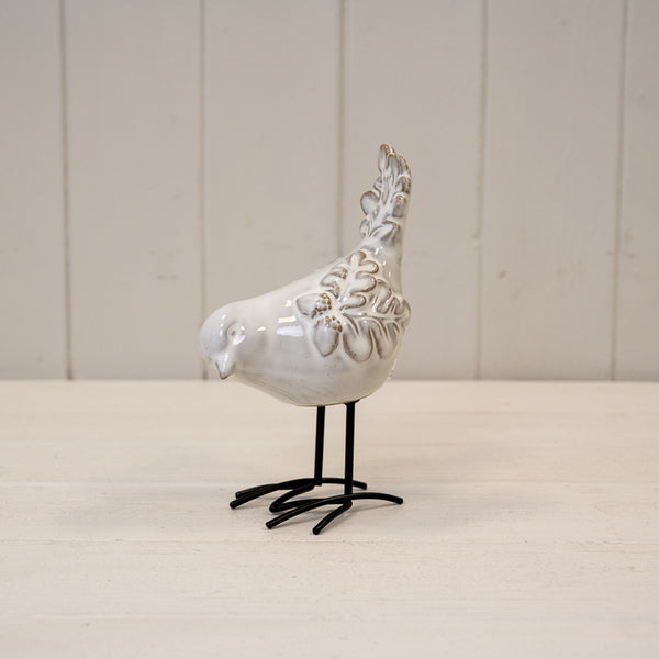 Glazed Ceramic Bird Ornament with Texture Detail L9.5xW7xH14.5cm