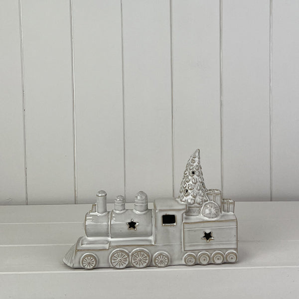 Glazed Ceramic Train Ornament with Textured Detail and LED L23.6xD6.1xH14.9cm Weight-510g