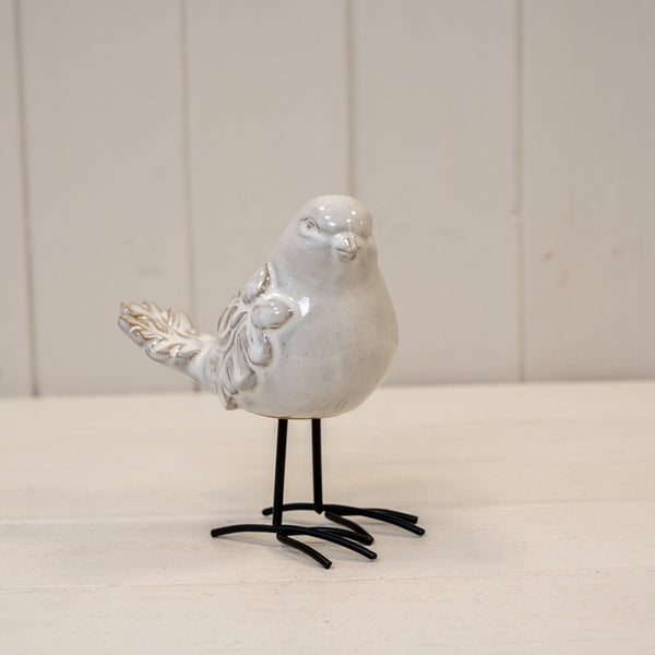 Medium Glazed Ceramic Bird Ornament with Textured Detail L11.7xW7xH12.6cm