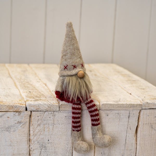 Fabric Gonk in White Hat with Long Striped Legs (23cm)