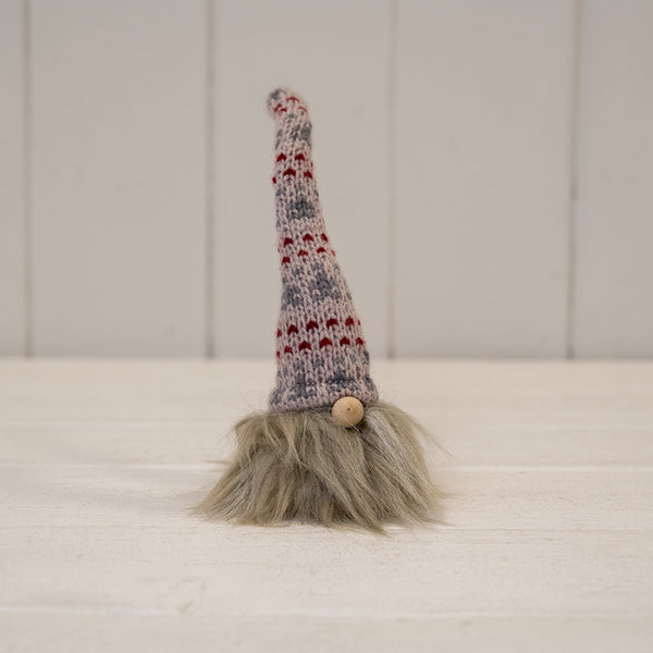 Fabric Wonky Gonk with Tall White Grey and Red Hat