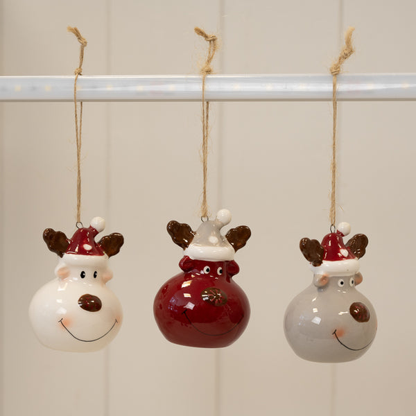 Acetate Box of 3 Ceramic Reindeer Baubles 4.9x4.5x6.9cm Weight-90g