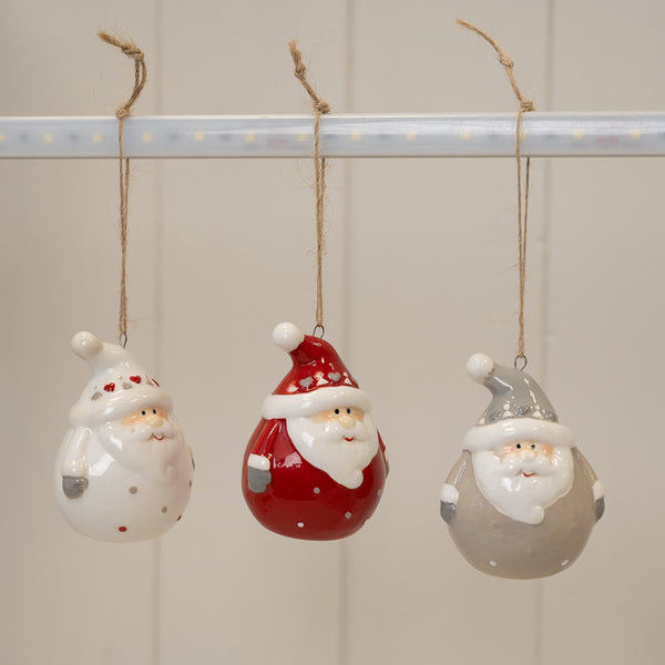 Acetate Box of 3 Ceramic Santa Baubles 4.6x4.4x6.4cm
