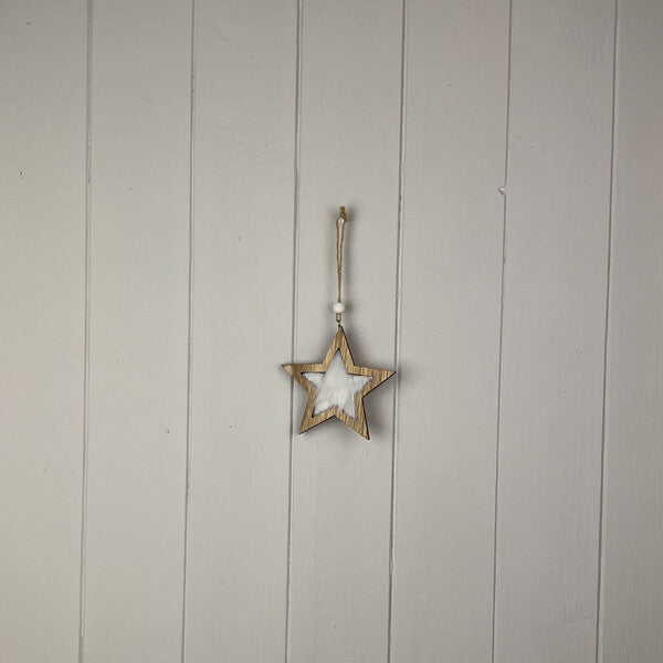 Furry Wooden Hanging Star H 10 X L 10 cm