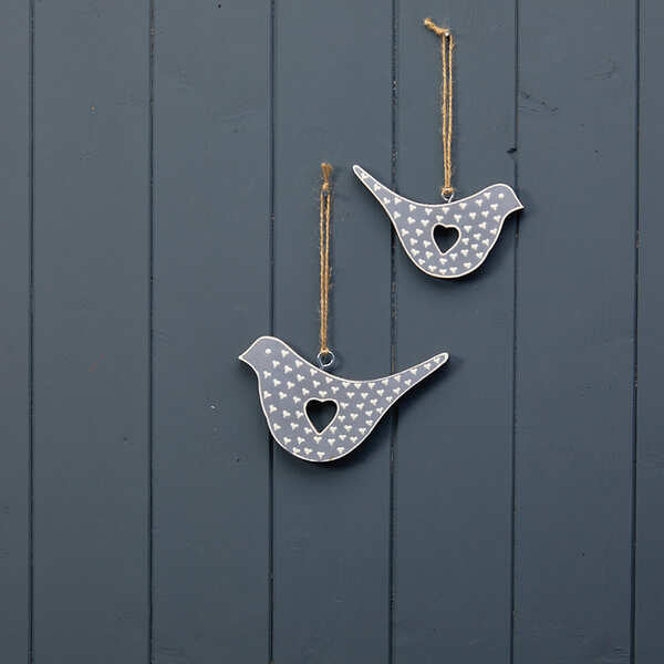 Hanging Grey Bird with White Kerry Work 12.5x1x7cm