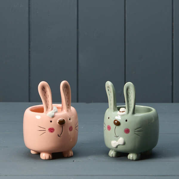 Mixed Pink and Green Rabbit Pot H12 W8.3 D8