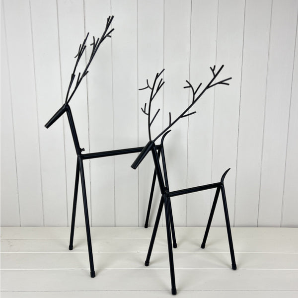 Black Metal Set of Two Reindeer Decorations Boxed L-40.5xW33xTH67cm S-L32xW34xTH58.5cm