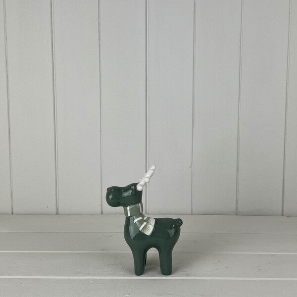 Dark Green/White Ceramic Reindeer Decoration L10.9xD6.6xH14.9cm Weight-161g