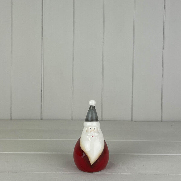 Medium Ceramic Santa with Red Body Grey Hat D6.9cm H12.3cm