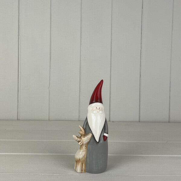 Medium Grey Ceramic Santa with Reindeer 6.5*4.5*15cm