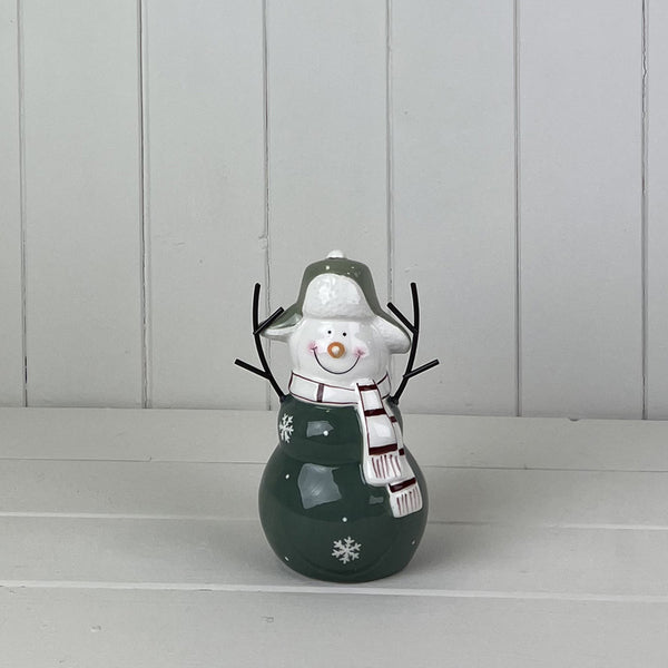 Dark Green/White Ceramic Snowman Decoration L13xD8.8xH16.5cm Weight-270g