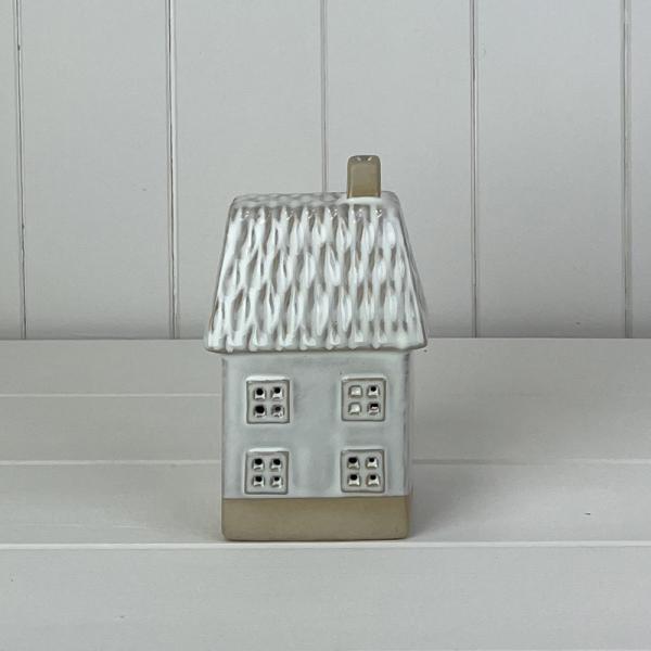 Glazed Ceramic House Ornament with Textured Detail and LED L9.5xD7.5xH15.5cm Weight-420g