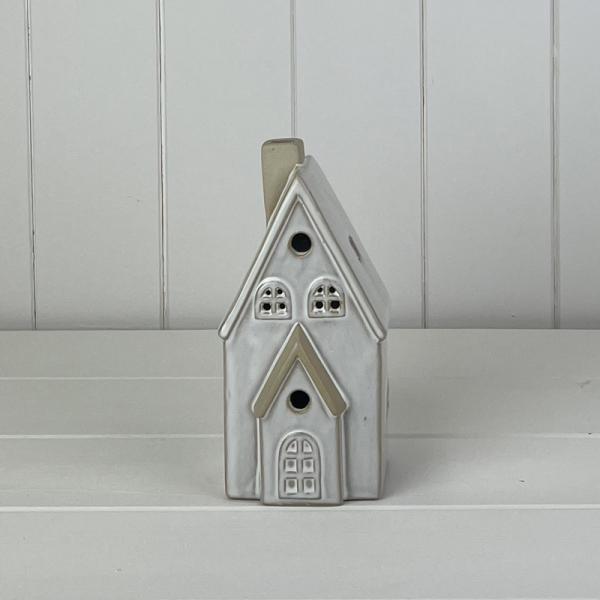 Glazed Ceramic House Ornament with Textured Detail and LED L8xD7xH17 Weight-425g