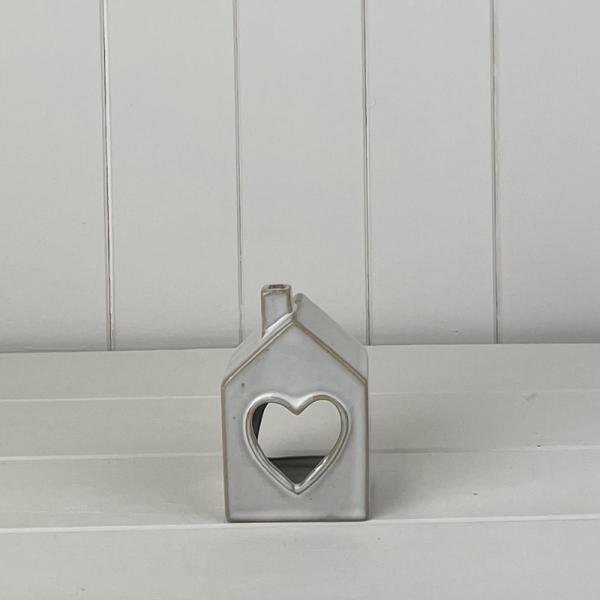 Glazed Ceramic House Tealight Holder with Heart Cut Out with Textured Detail L7xD6xH11cm Weight-19