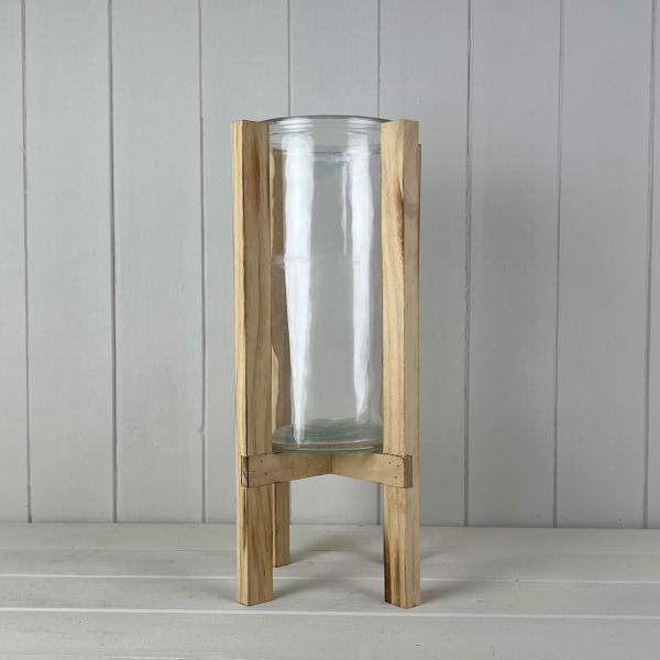 Glass Lantern with Wooden Frame