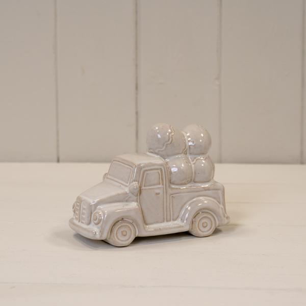 Glazed Ceramic Car Carrying Eggs Ornament with Textured Detail L13.3xW6.4xH9.4cm