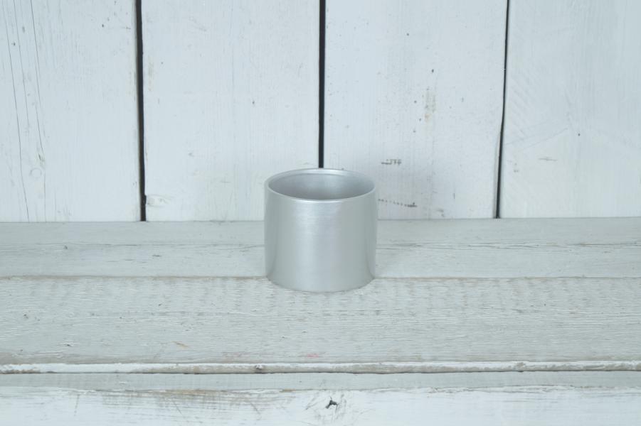 Metallic Silver Plain Cylinder Ceramics Planter TD(int) 10.8cm TH10.5cm