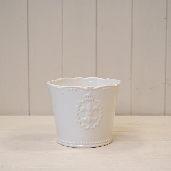 Large White Ceramic Pot TD14.5Â Fleur De Lis