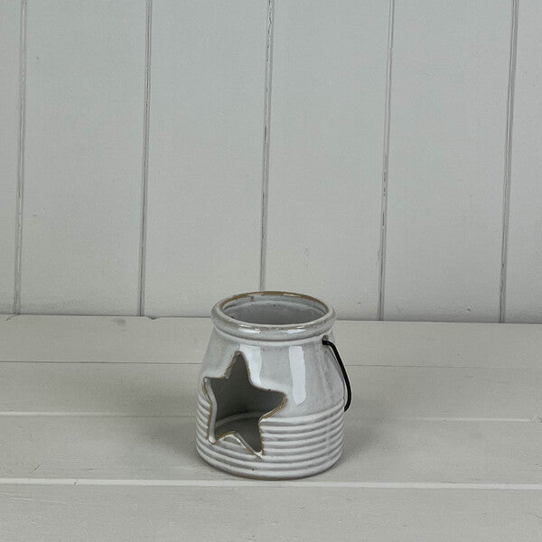 Ceramic Tealight Holder with Star Cut Out L8xW7.8cH7.8cm Weight-222g