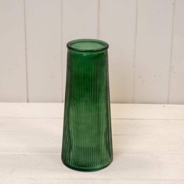 Green Tall Ribbed Vase H22.5cm D10cm Weight-595g