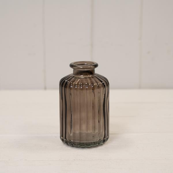 Warm Grey Ribbed Glass Bottle