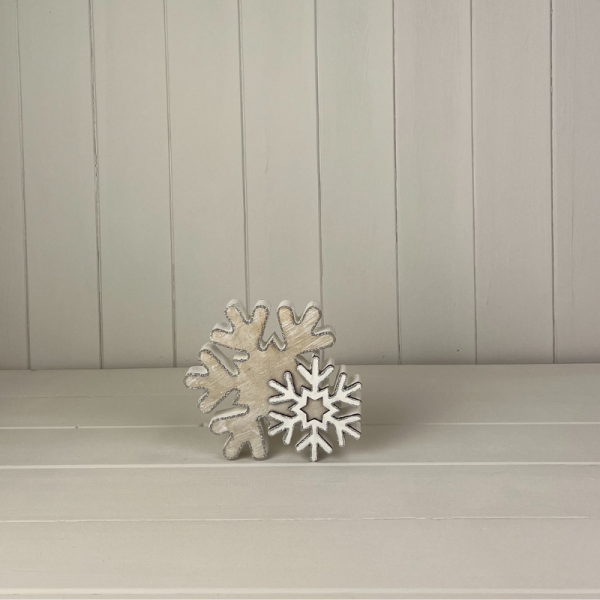 Small Whitewashed Wooden Snowflake