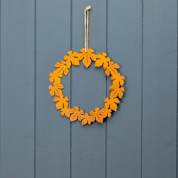 Small Metal Autumnal Leaf Wreath in Orange