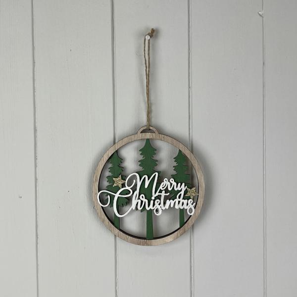 Wooden Hanging Circle with Tree H13.5xW12.7xD0.8cm Weight-22g