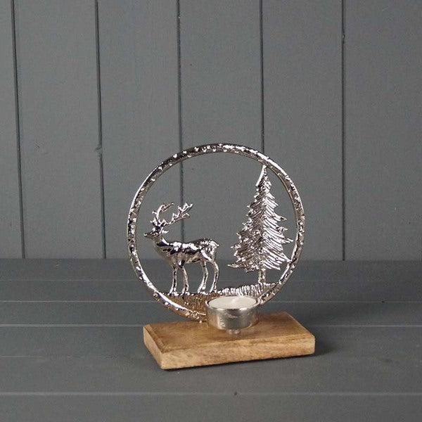 Metal Reindeer Scene Tealight L15.5xW7.5xH16.5cm