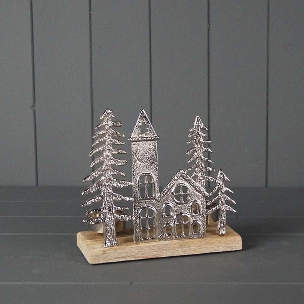Metal Townscape Tealight Holder L18.5xW7.5xH17.5cm Weight-280g