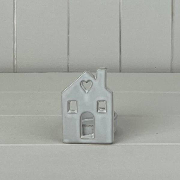 White Ceramic House Tealight Holder L6.7xD6xH8.6cm Weight-136g