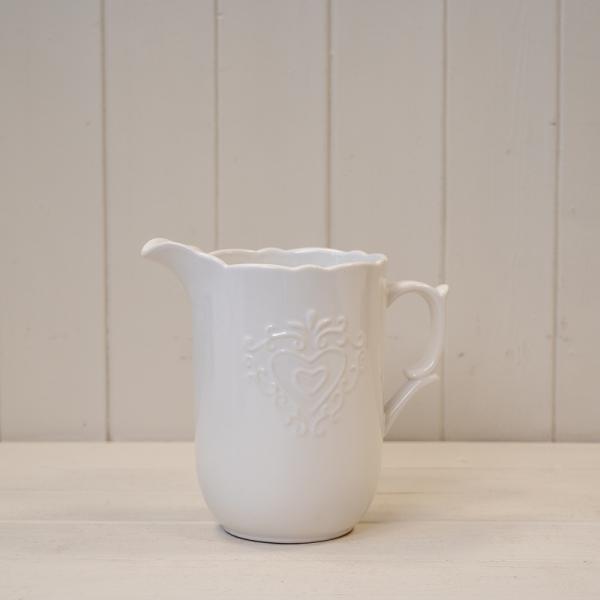 White Ceramic Jug H19cm Heart Design