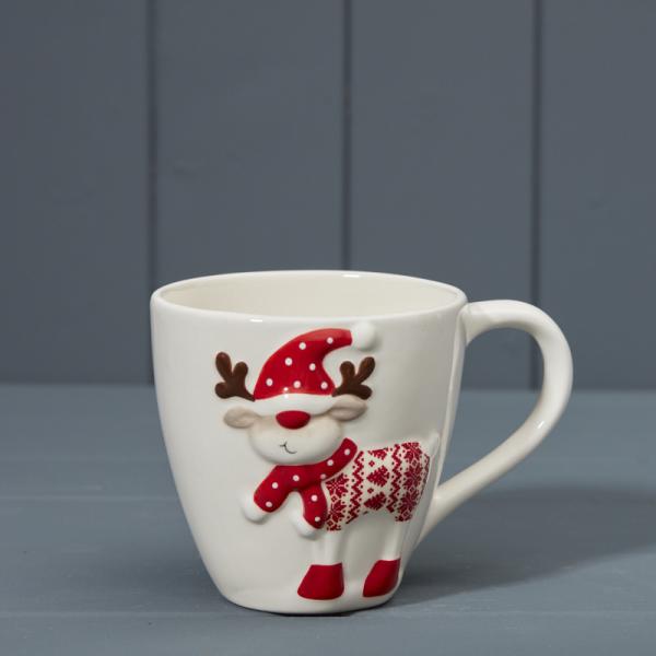 Red and White Ceramic Mug L14.5xD10.4xH10cm