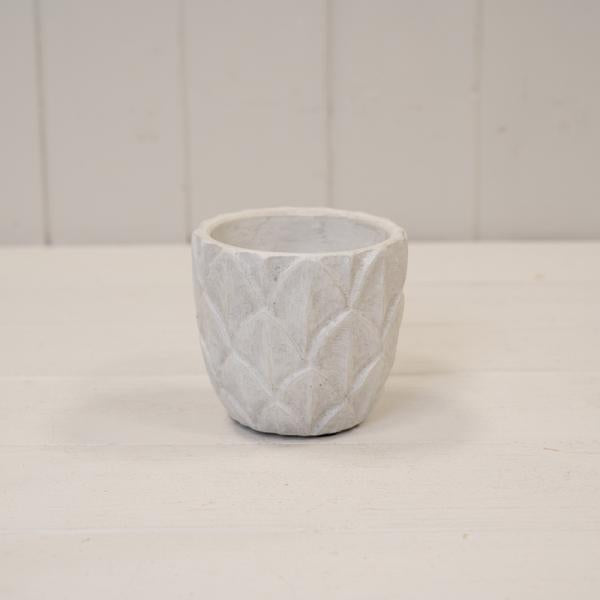 Round White Leaf Patterned Pot TD9xH8.5cm Weight-319g