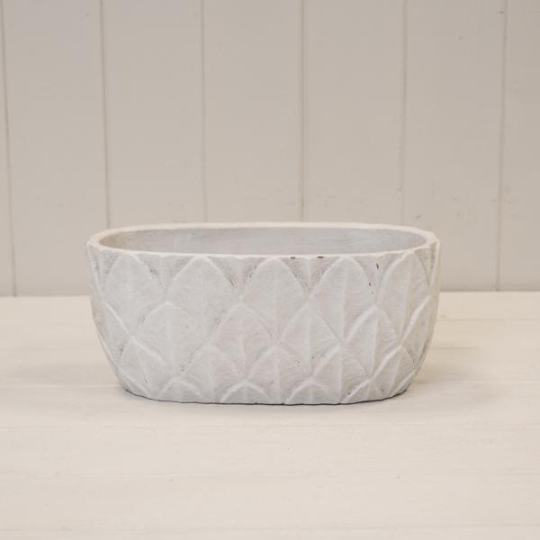 Trough White Leaf Patterned Pot TD25x12.5xH11cm WEIGHT-1394g