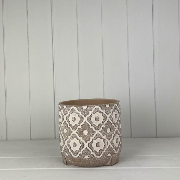 Round Brown Patterned Pot TD16.5xH15.5cm Weight-1001g
