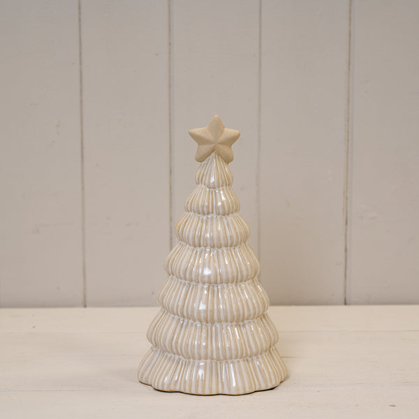 Large Stone Glazed Ribbed Christmas Tree with Star Topper