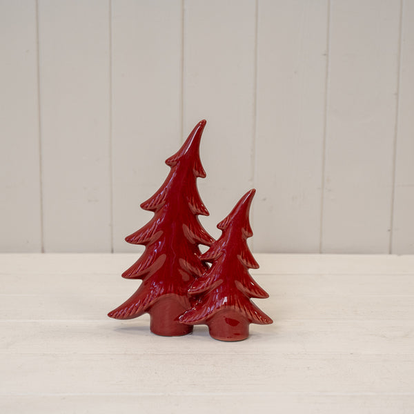 Medium Red Ceramic Bendy Double Christmas Trees